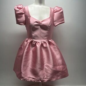 Sugar Thrillz Baby Youre Everything Dress Satin Puff Sleeve Baby Pink Small
